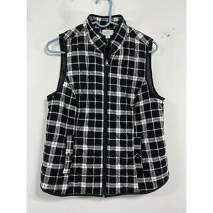 Womans Croft & Barrow Plaid Zip Up Vest Medium Petite Black White Excellent